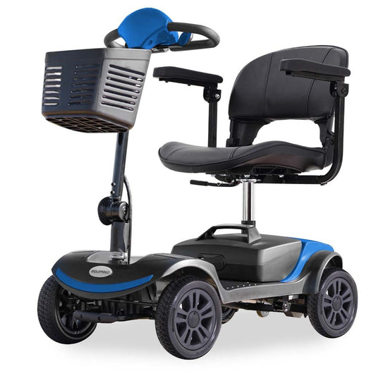 Scooter eléctrico de movilidad EQUIPMED plegable portátil para adultos mayores, SmartRider negro y azul