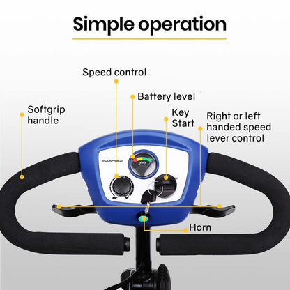 Scooter eléctrico de movilidad EQUIPMED plegable portátil para adultos mayores, SmartRider negro y azul