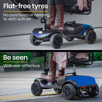 Scooter eléctrico de movilidad EQUIPMED plegable portátil para adultos mayores, SmartRider negro y azul