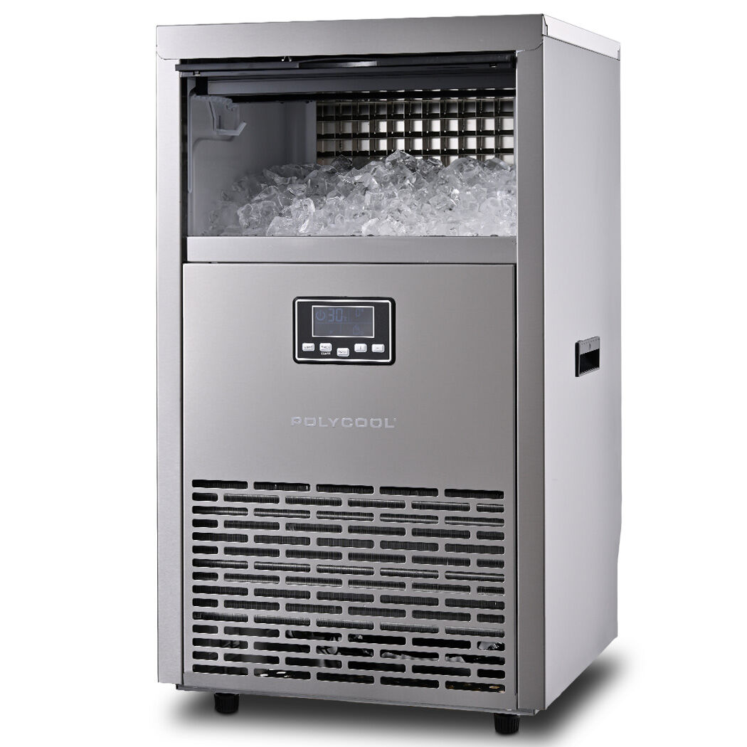 POLYCOOL Commercial Ice Maker Machine, up to 75kg/24hr, Timer & Self Cleaning Programs