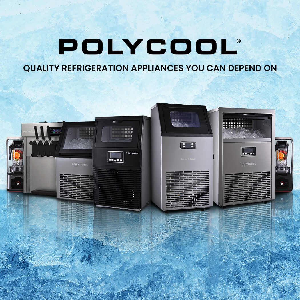 POLYCOOL Commercial Ice Maker Machine, up to 75kg/24hr, Timer & Self Cleaning Programs