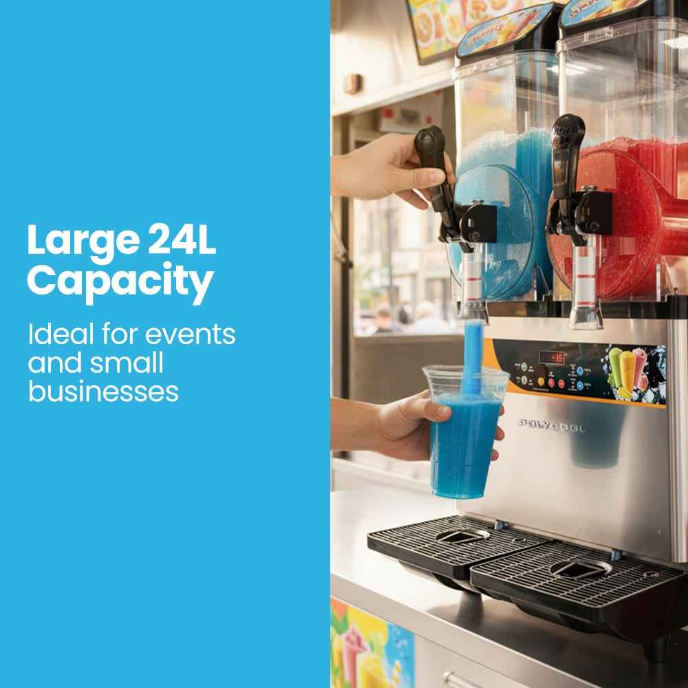 POLYCOOL 24L Double Tank Commercial Slush Machine, Digital Control Panel, SAA Approved, Juice and Frozen Slushy Maker