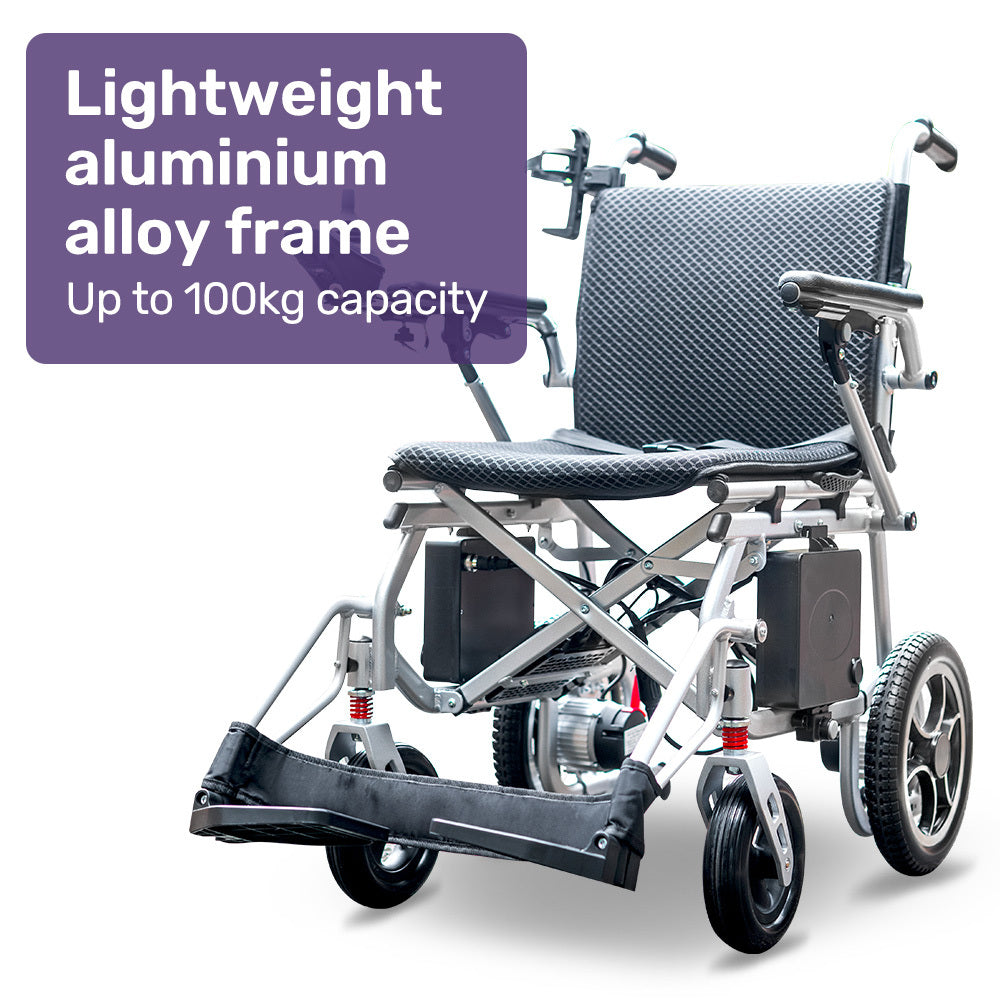 EQUIPMED Power Electric Wheelchair, Airline Approved Wheelchair, Extra Lightweight, Long Range, Lithium Batteries, Silver