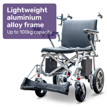 EQUIPMED Power Electric Wheelchair, Airline Approved Wheelchair, Extra Lightweight, Long Range, Lithium Batteries, Silver