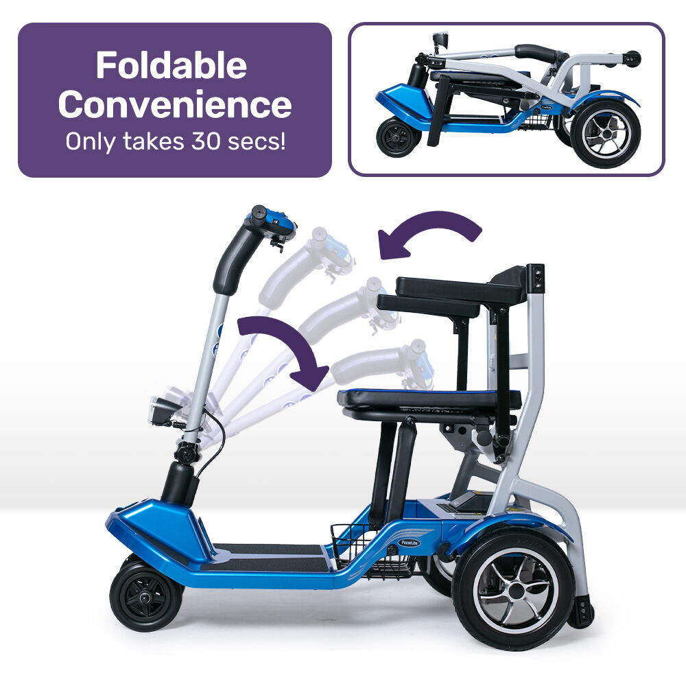 EQUIPMED Ultra-Lightweight Folding Electric Mobility Scooter, 19kg with Battery Removed, 120kg Capacity, Long Range, Brushless Motor, Portable, Blue