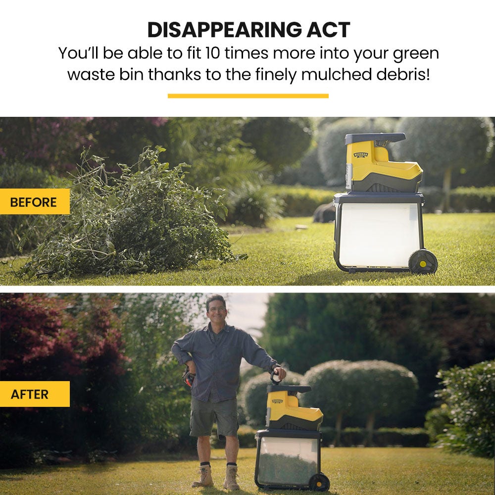 MICHIGAN 2400W Electric Crushing Impact Shredder, Quiet High Torque Garden Mulcher Chipper, Shreds Palm Fronds