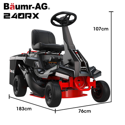 BAUMR-AG 24" Ride On Lawn Mower, Lithium Electric Start System, 6HP 224cc, 5 Cut Heights, Catcher and Mulch Kit