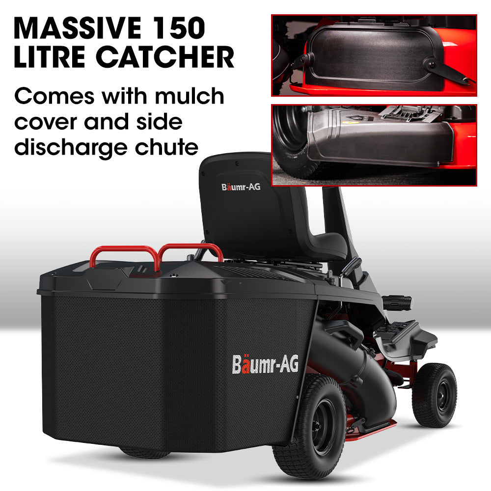 BAUMR-AG 24" Ride On Lawn Mower, Lithium Electric Start System, 6HP 224cc, 5 Cut Heights, Catcher and Mulch Kit