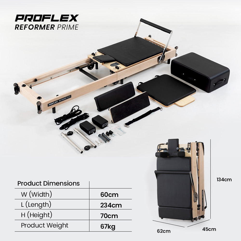 PROFLEX Wooden Pilates Reformer Machine, Stretch Bed with box and jump board accessories