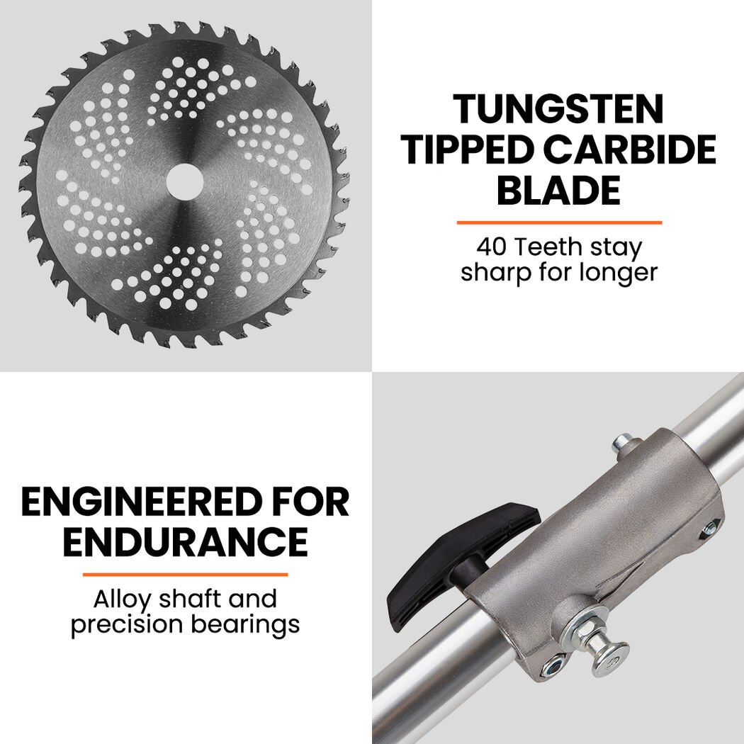 MTM 62cc 7in1 Brush Cutter Garden Multi-Tool , Pole Hedge & Line Trimmer, Bullhorn Handle, 12" Tree Trimming Pruning - YDS.com.au