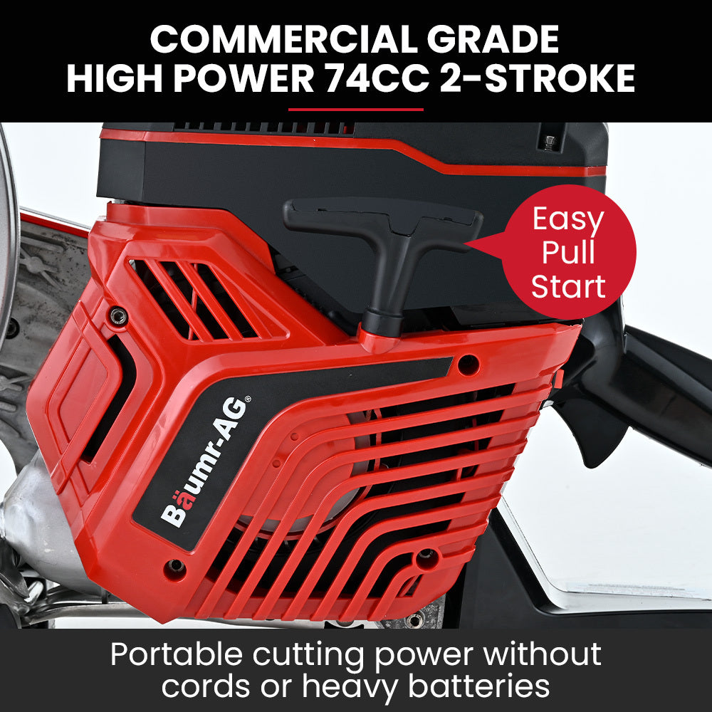 BAUMR-AG 350mm Professional Concrete Demolition Saw 74cc 2-Stroke, Wet and Dry Demo Cutting, 14" Diamond Blade, Anti-Vibration System