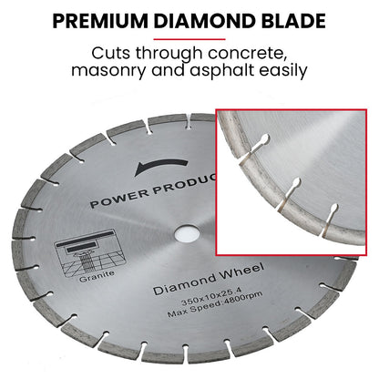 BAUMR-AG 350mm Professional Concrete Demolition Saw 74cc 2-Stroke, Wet and Dry Demo Cutting, 14" Diamond Blade, Anti-Vibration System