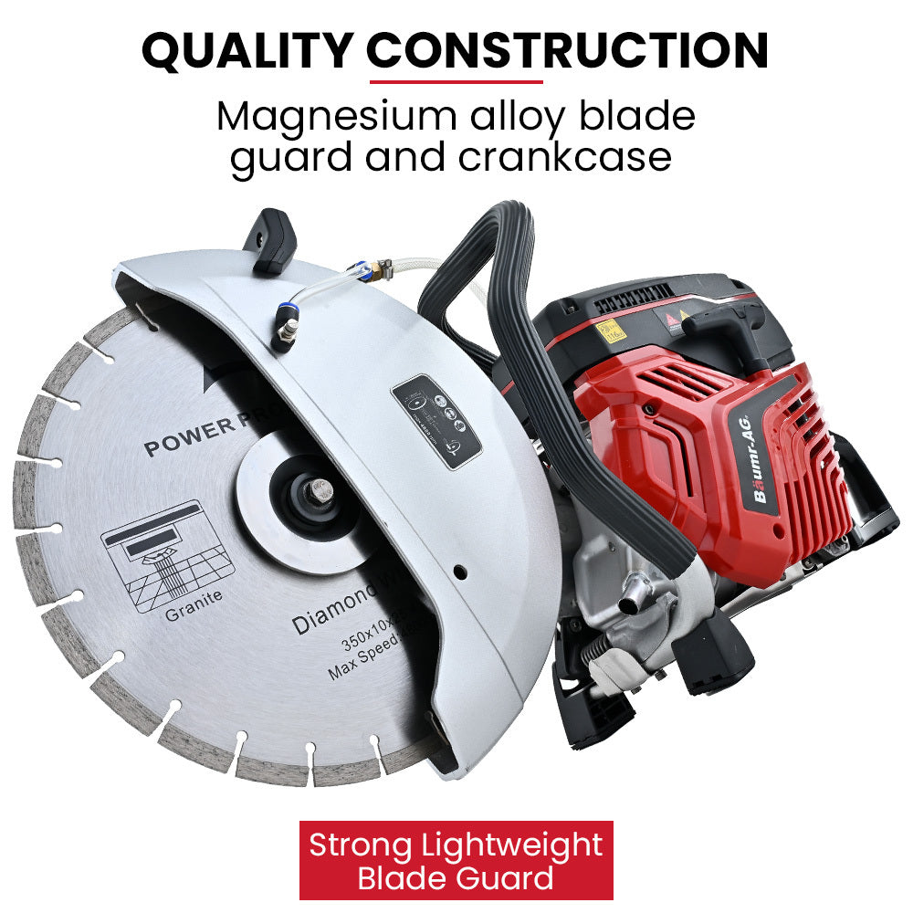 BAUMR-AG 350mm Professional Concrete Demolition Saw 74cc 2-Stroke, Wet and Dry Demo Cutting, 14" Diamond Blade, Anti-Vibration System