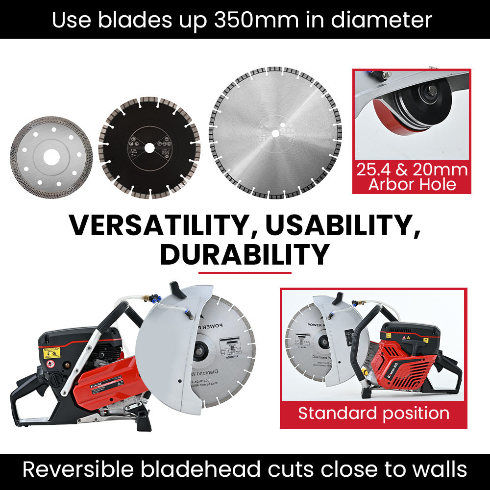 BAUMR-AG 350mm Professional Concrete Demolition Saw 74cc 2-Stroke, Wet and Dry Demo Cutting, 14" Diamond Blade, Anti-Vibration System