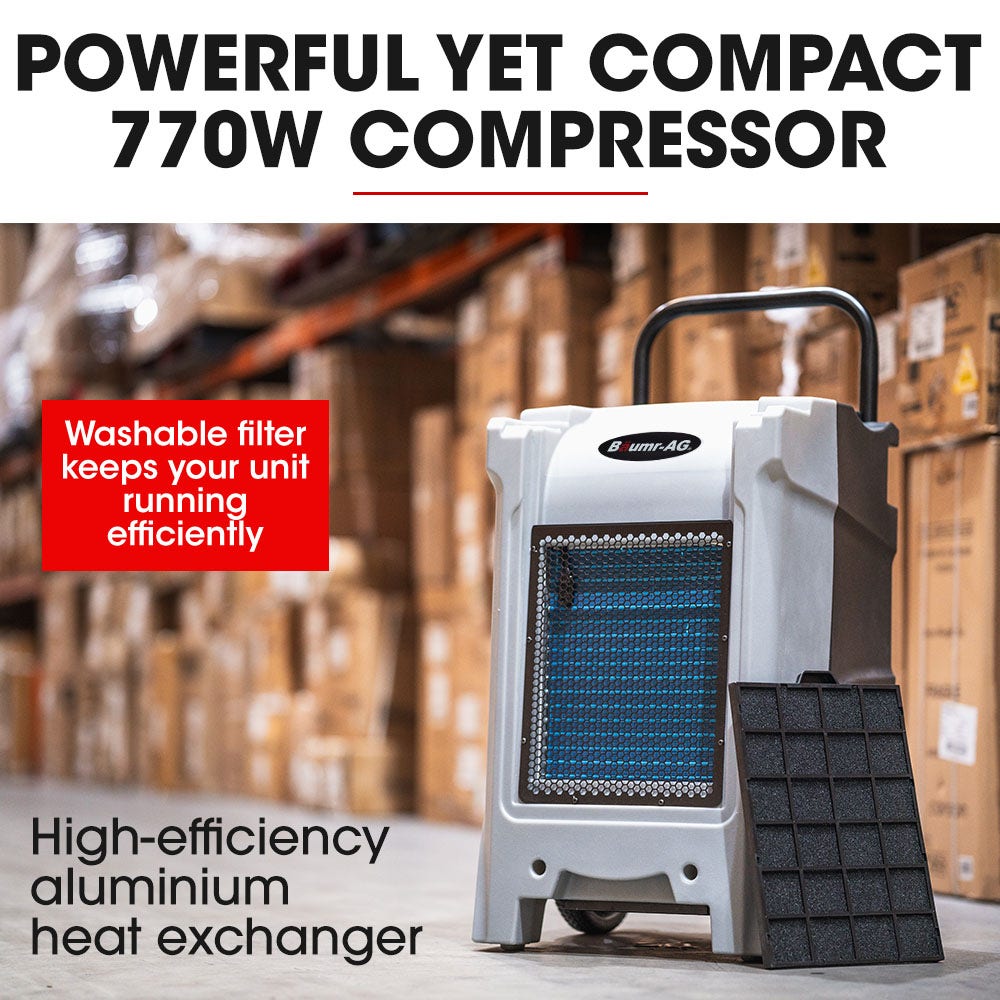 Baumr-AG 90L/day Commercial Air Dehumidifier for Mould, Portable, Stackable, LCD Display, Wheels - YDS.com.au