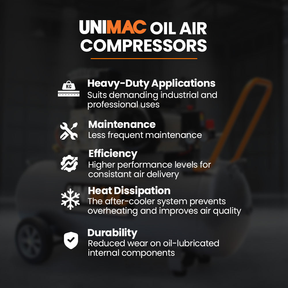 Unimac 100L 2.6kW Industrial Air Compressor, 370L/min 116PSI, Brushless Motor, Long Service Life, Certified Tank, 15A Plug