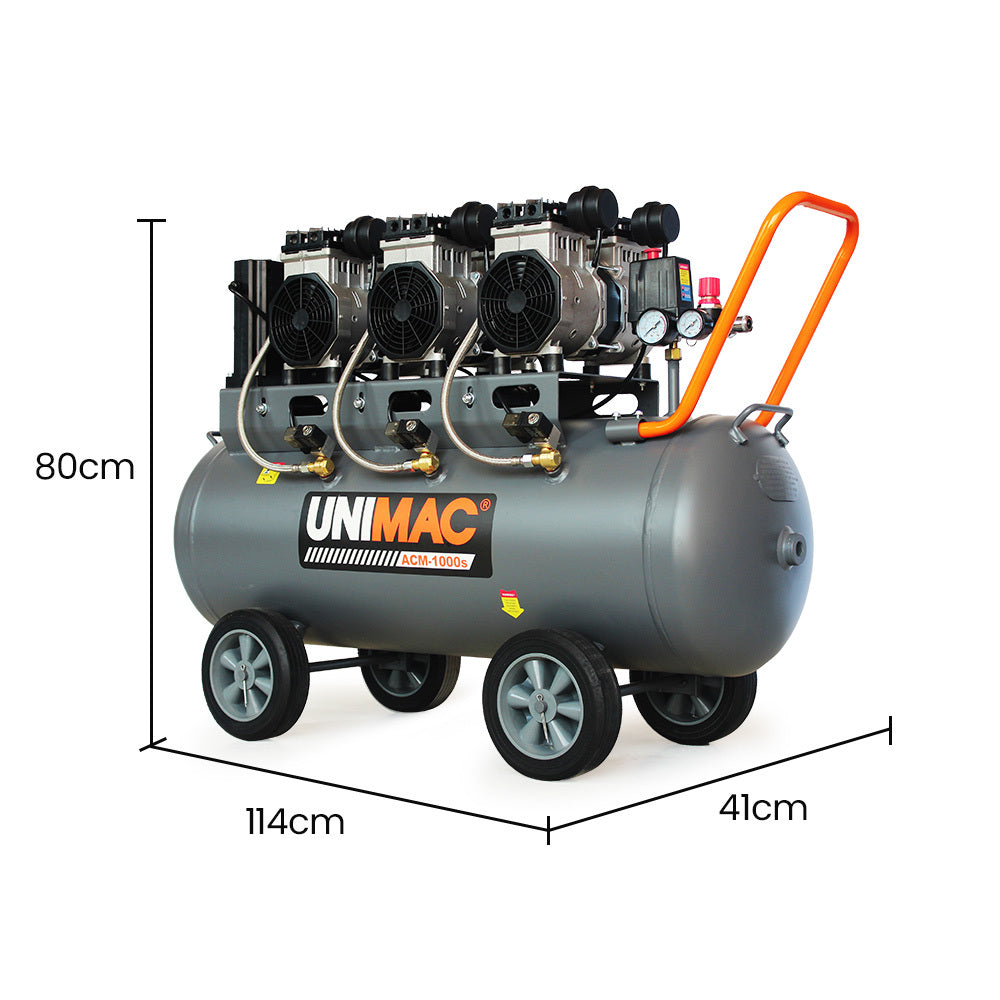 UNIMAC 100L 4.5HP Silent Oil-Free Air Compressor, with Twin Nitto Outlets, 15A Plug