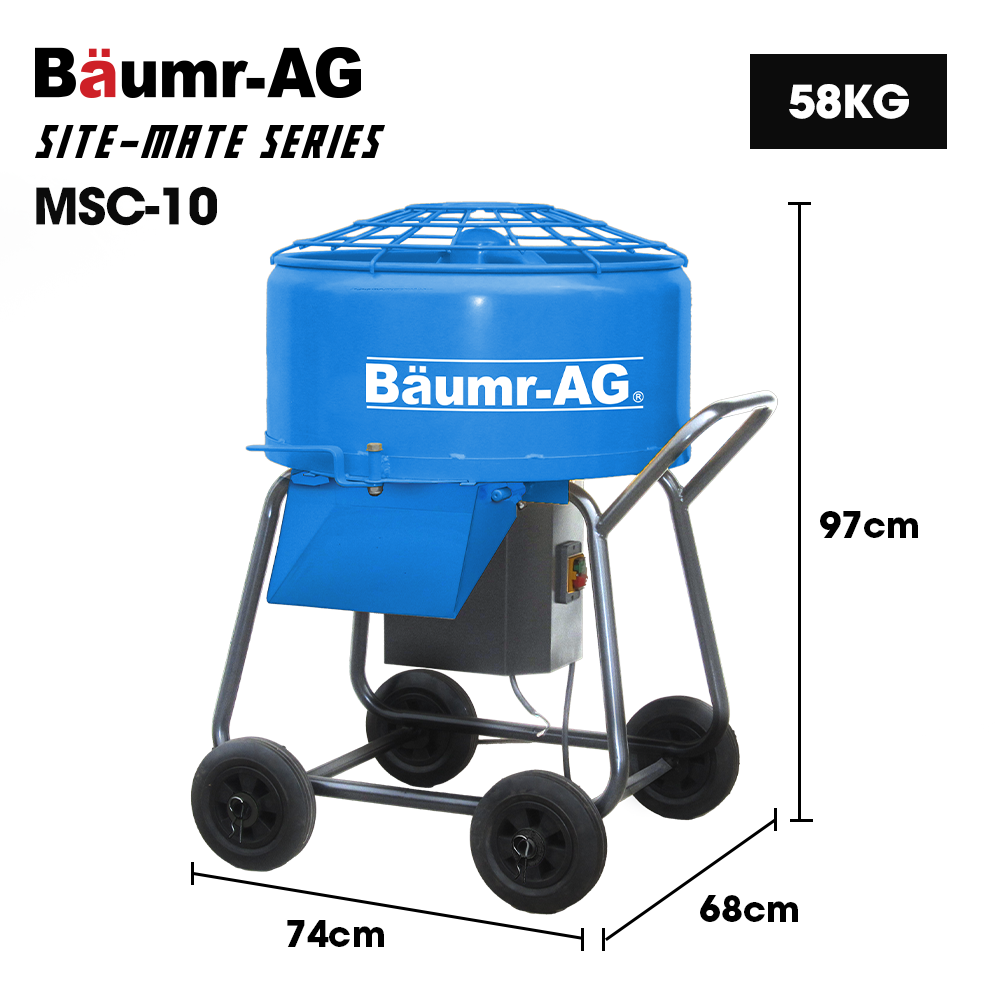 BAUMR-AG 100L Forced Action Pan Mixer, 1100W Electric Motor, Lightweight 58kg Design, for Mortar Screed Resin Cement, 8 Inch Solid Rubber Wheels