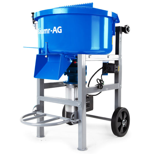 BAUMR-AG 120L Forced Action Pan Mixer, 1500W Electric Direct Drive Motor, Heavy-Duty Frame, for Mortar Screed Resin Cement, 10 Inch Solid Rubber Wheels