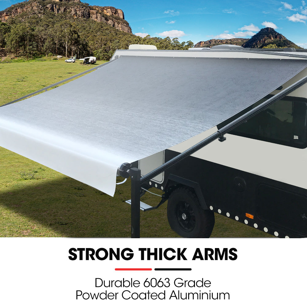 Shade Shield 15ft x 8ft Caravan Retractable Awning, Powder Coated 6063 Aluminium and Vinyl, for Caravan, Motorhome, RV, Work Trailer