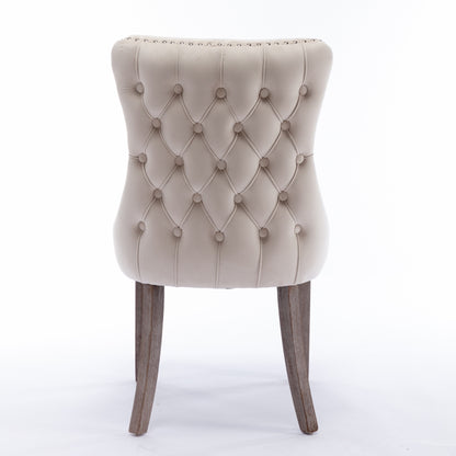 6x Velvet Upholstered Dining Chairs Tufted Wingback Side Chair with Studs Trim Solid Wood Legs for Kitchen