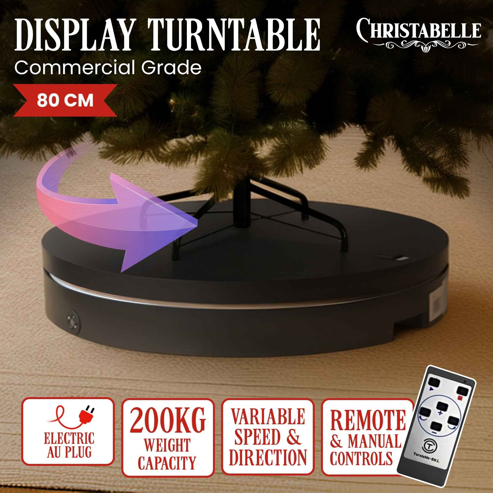 Christabelle 80cm 200kg Commercial Electric Display Turntable Power Outlet Black