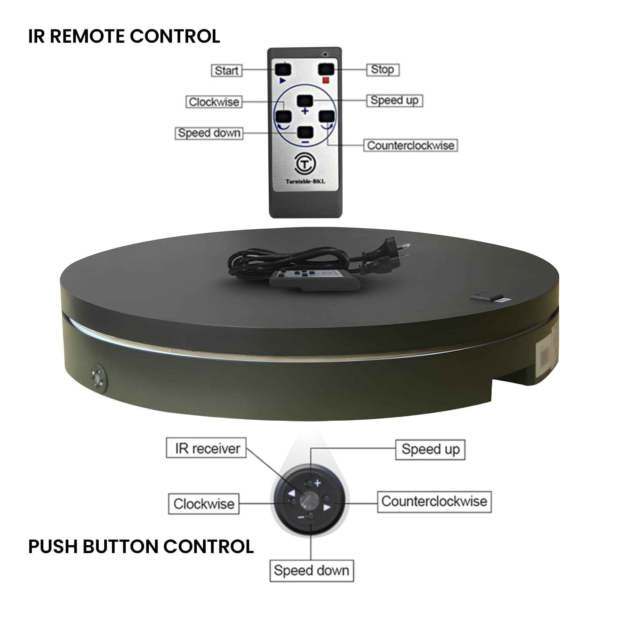 Christabelle 80cm 200kg Commercial Electric Display Turntable Power Outlet Black
