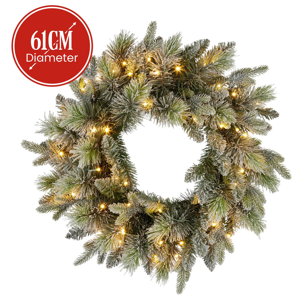 National Tree Company 61cm Pre Lit Snowy Stamford Spruce Battery Operated Christmas Wreath w/LED Lights & Timer