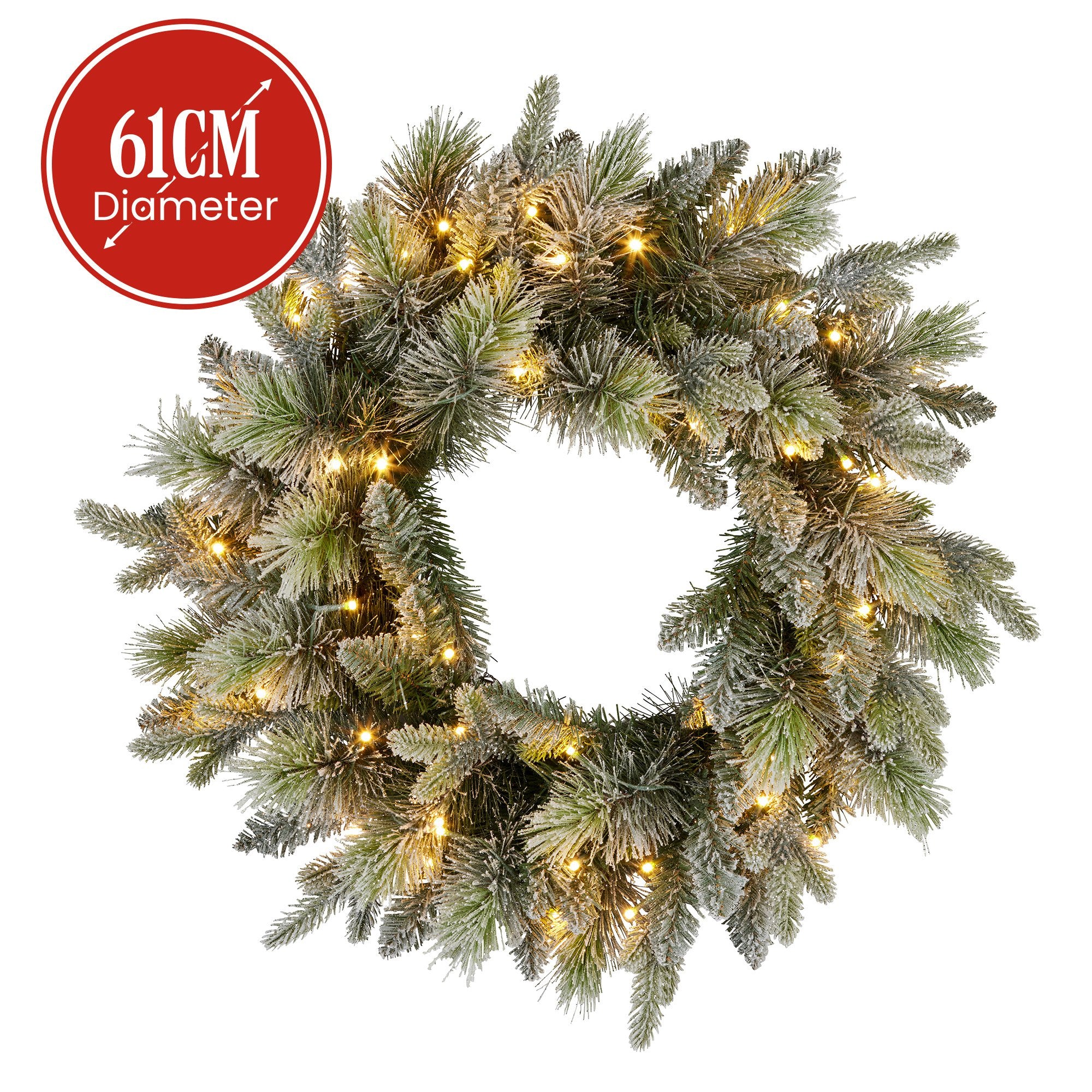 National Tree Company 61cm Pre Lit Snowy Stamford Spruce Battery Operated Christmas Wreath w/LED Lights & Timer