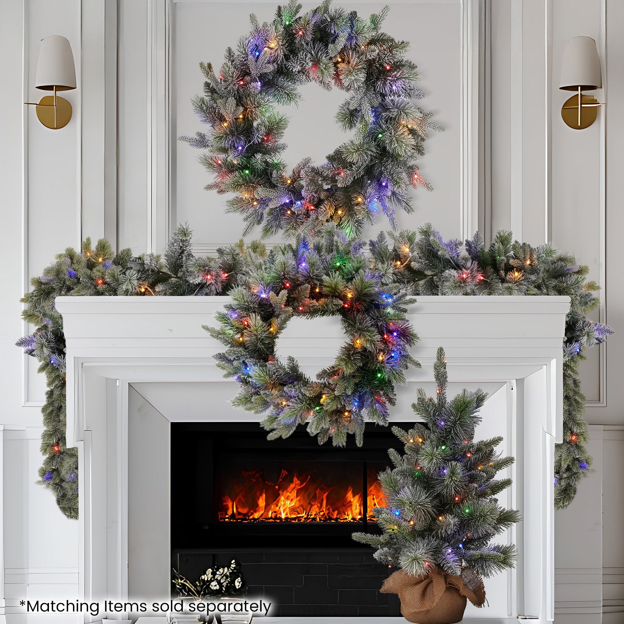 National Tree Company 61cm Pre Lit Snowy Stamford Spruce Battery Operated Christmas Wreath w/LED Lights & Timer