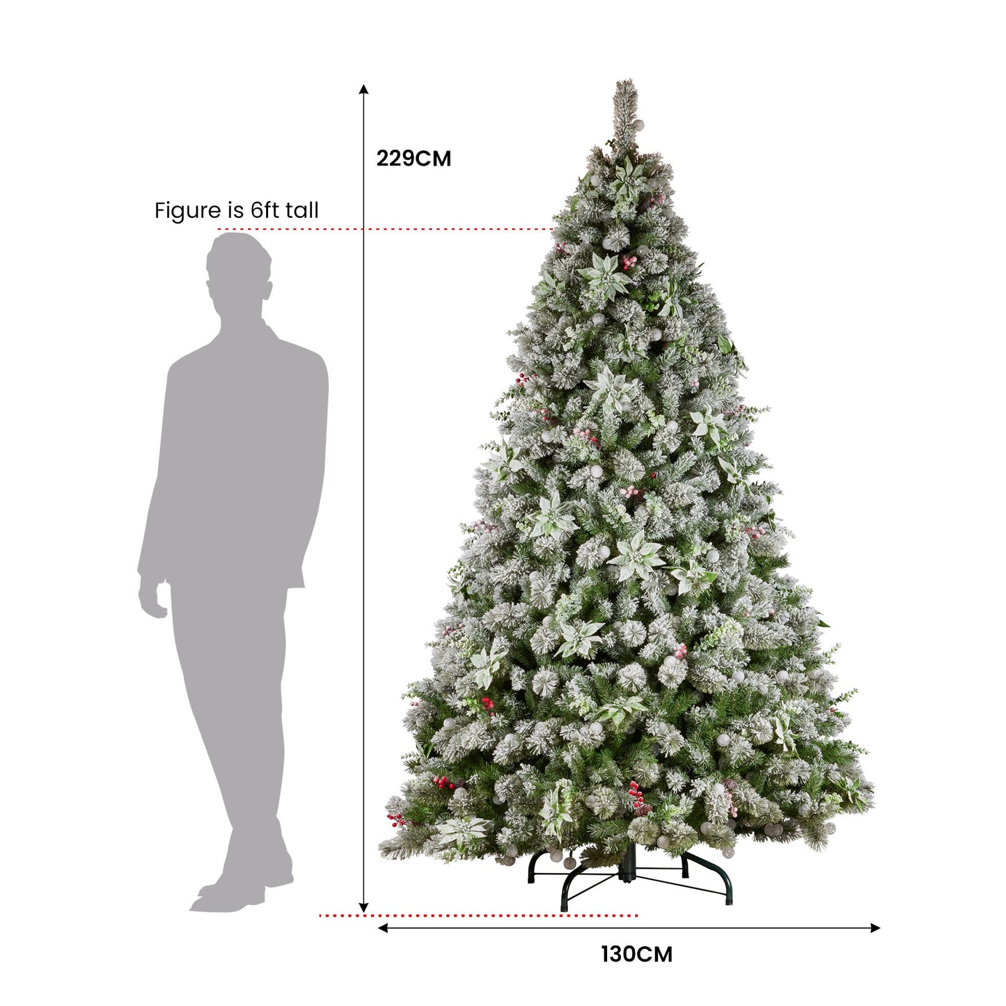 Swishmas Snowy Crown Pine 2.3m Multicolour Pre-Lit Christmas Tree with 1453 Tips