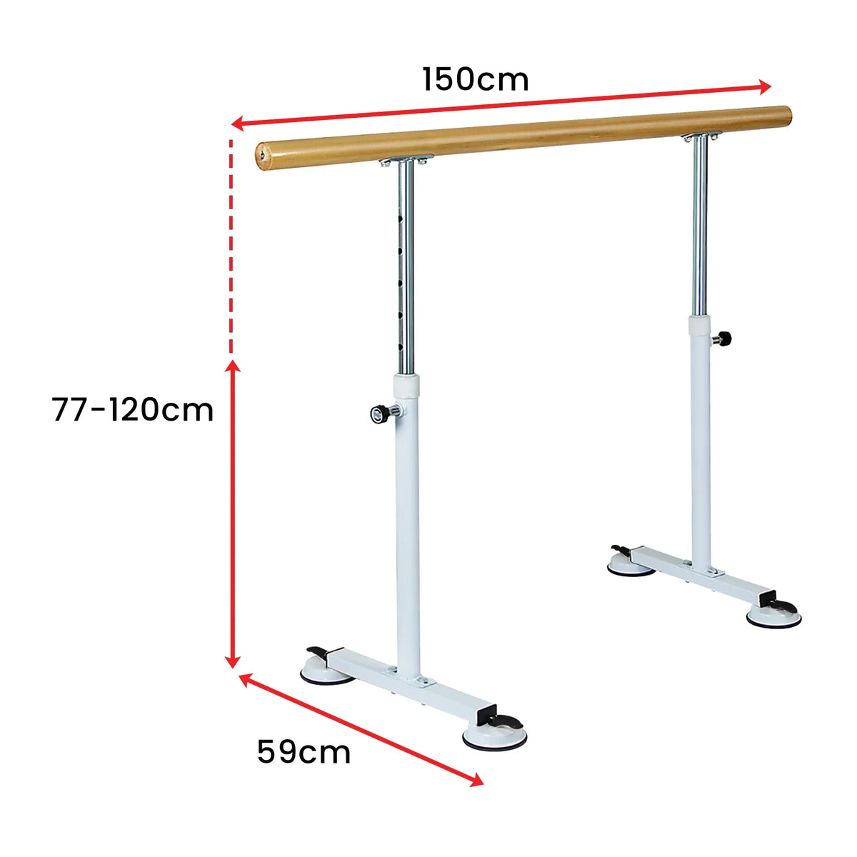 Powertrain 150cm Freestanding Ballet Barre Portable Adjustable Height Dance Bar Pine Wood Pole Home Studio
