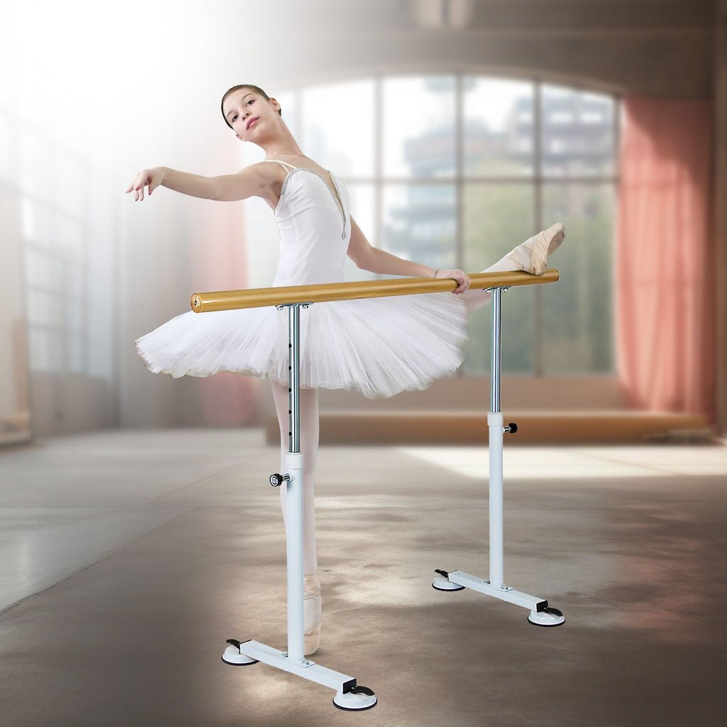 Powertrain 150cm Freestanding Ballet Barre Portable Adjustable Height Dance Bar Pine Wood Pole Home Studio