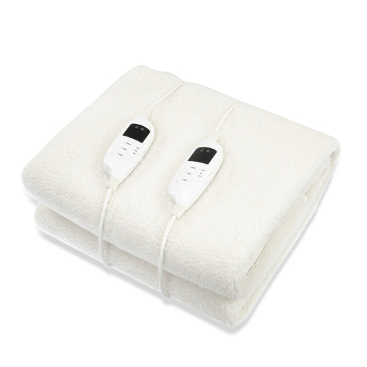 Laura Hill Heated Electric Blanket Double Size Fitted Fleece Underlay Winter Throw - White