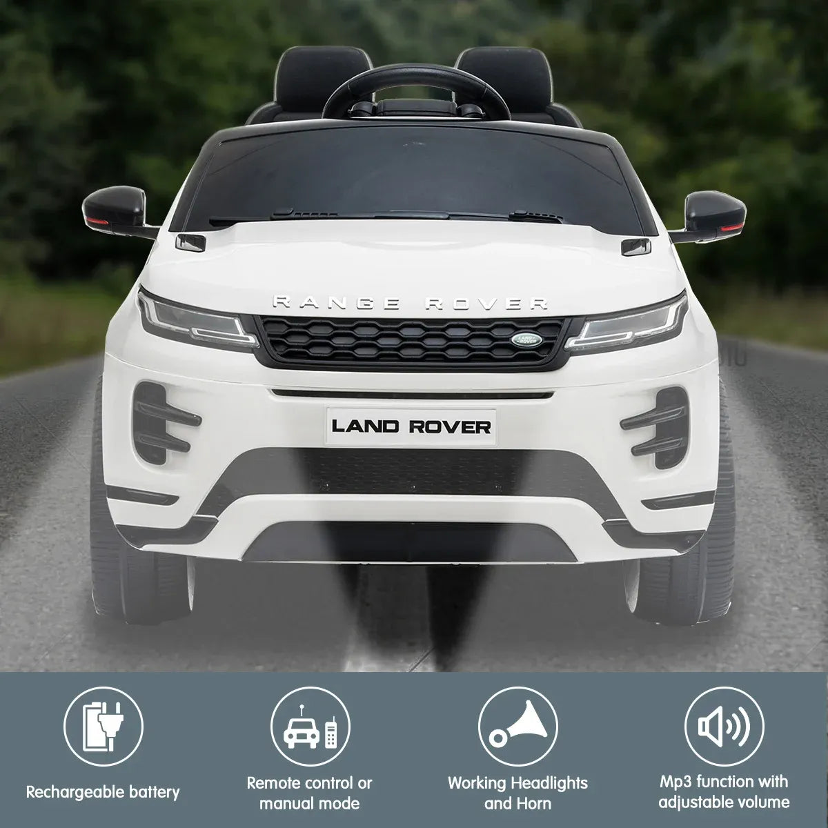 Vehículo eléctrico para niños con licencia Kahuna Land Rover, con control remoto, color blanco