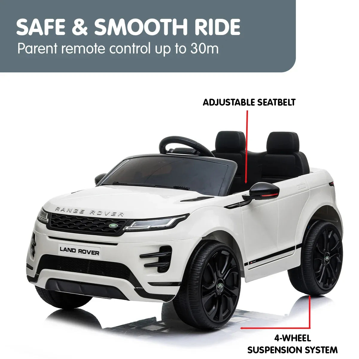 Vehículo eléctrico para niños con licencia Kahuna Land Rover, con control remoto, color blanco