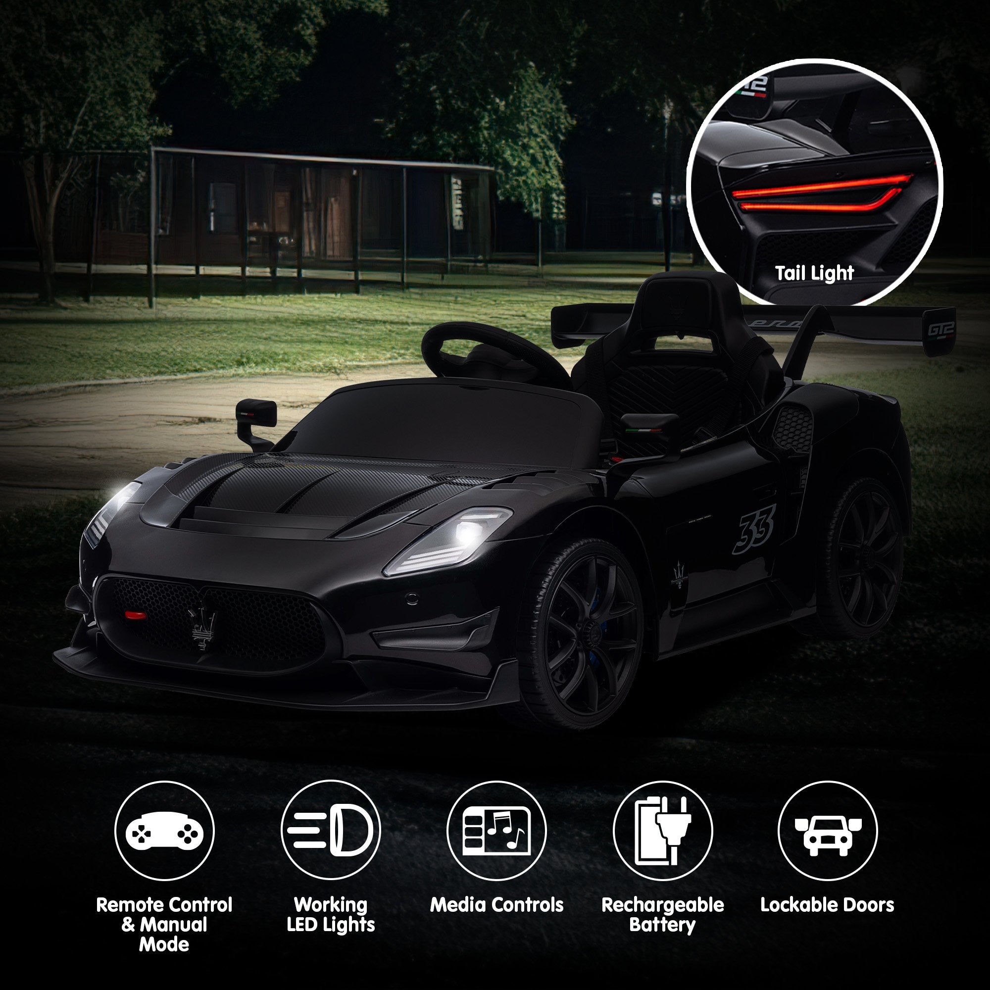 Kahuna Maserati MC20 GT2 Licensed Electric Kids Ride On Race Car Black