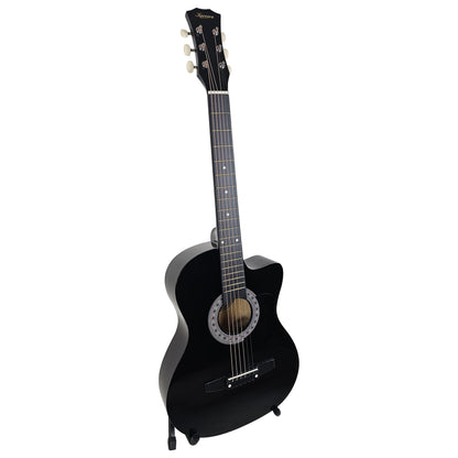 Karrera 38in Pro Cutaway Acoustic Guitar with Carry Bag - Black