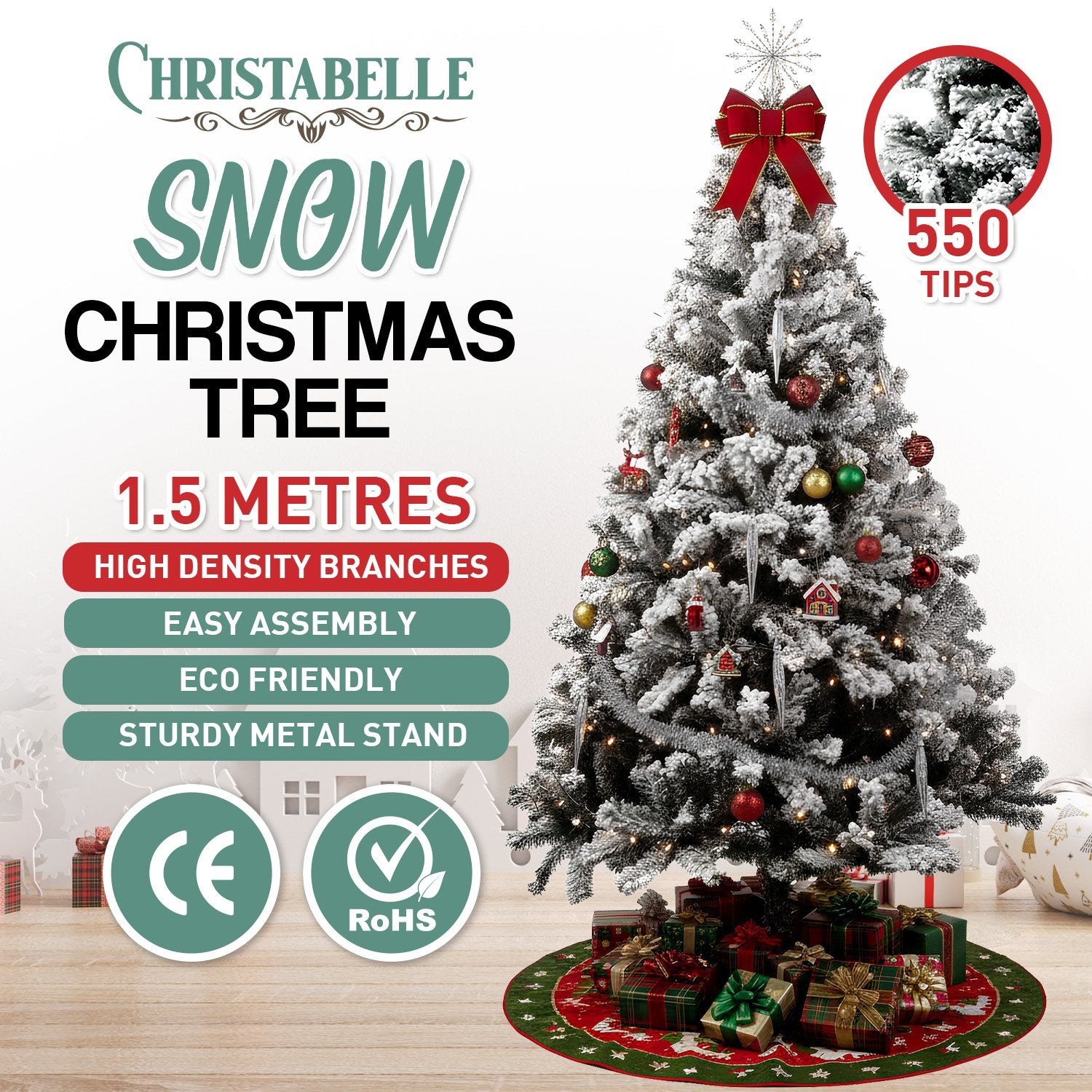 Christabelle Snow-Tipped Artificial Christmas Tree 1.5m - 550 Tips - YDS.com.au
