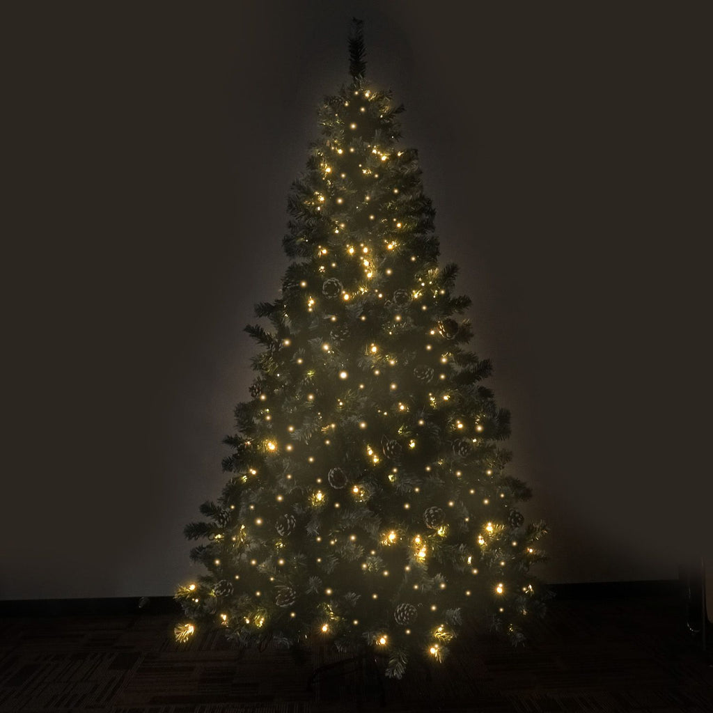Christabelle 1.8m Pre-Lit LED Artificial Christmas Tree with Snow Tipped Needles Pine Cones Stand