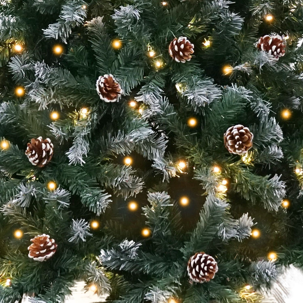 Christabelle 1.8m Pre-Lit LED Artificial Christmas Tree with Snow Tipped Needles Pine Cones Stand