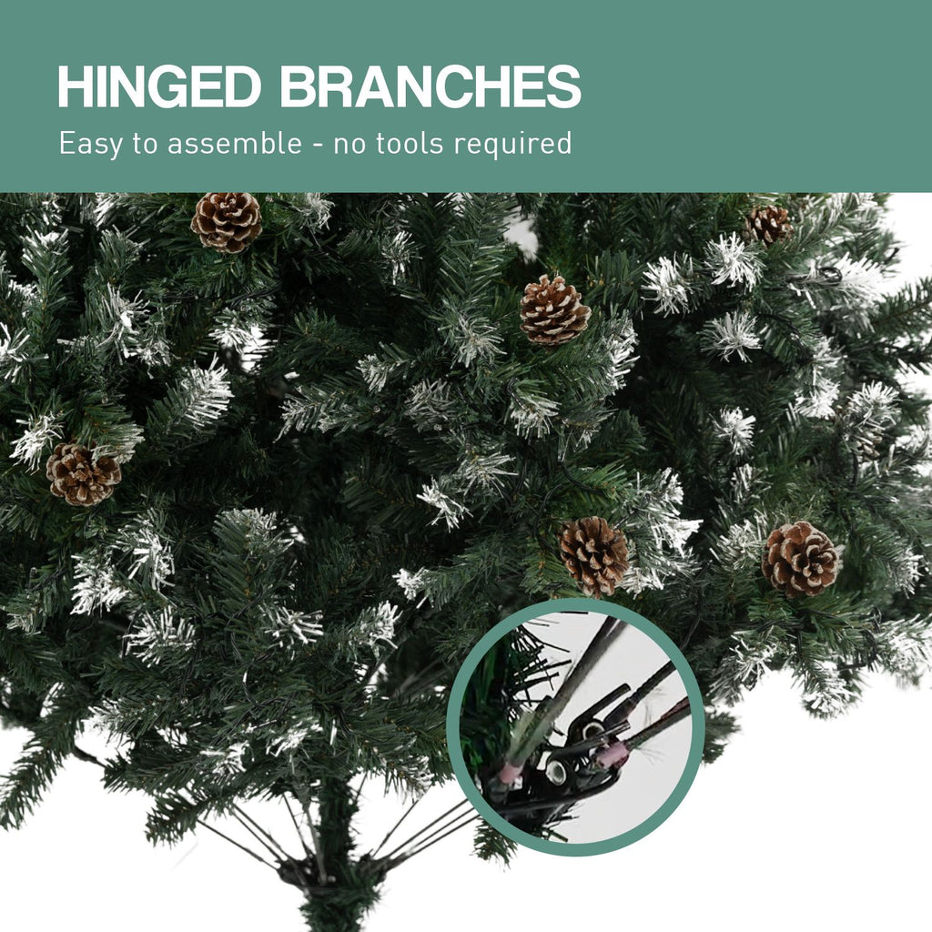 Christabelle 1.8m Pre-Lit LED Artificial Christmas Tree with Snow Tipped Needles Pine Cones Stand