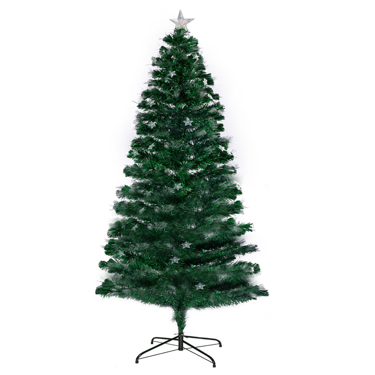 Christabelle 1.8m Pre-Lit Fibre Optic Artificial Christmas Tree with Multicolour Twinkling Star Lights