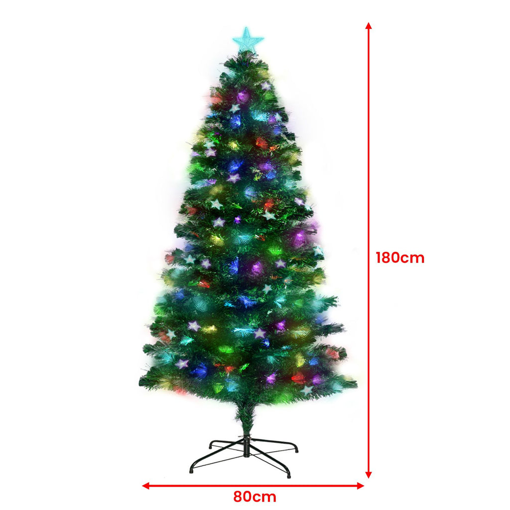 Christabelle 1.8m Pre-Lit Fibre Optic Artificial Christmas Tree with Multicolour Twinkling Star Lights