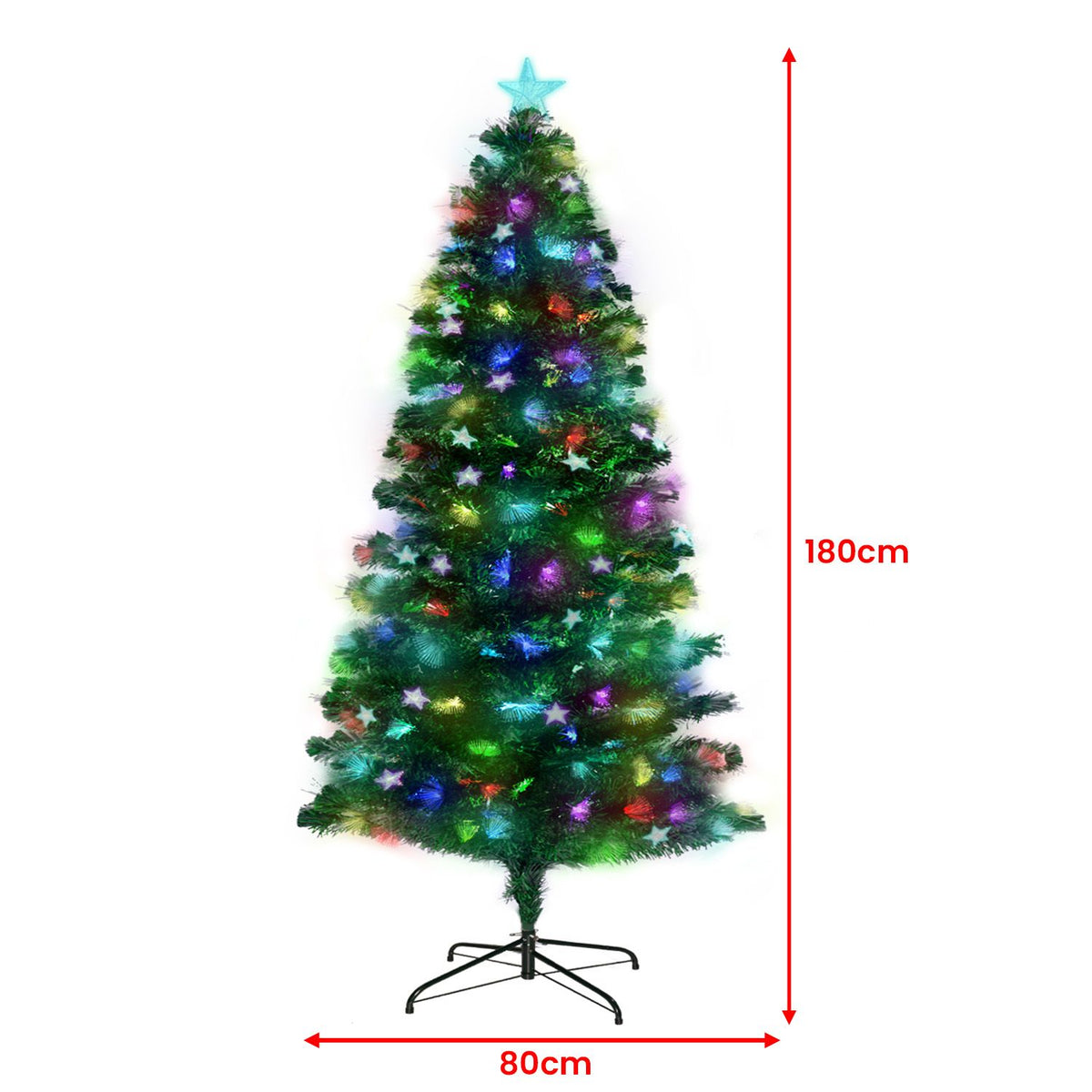 Christabelle 1.8m Pre-Lit Fibre Optic Artificial Christmas Tree with Multicolour Twinkling Star Lights