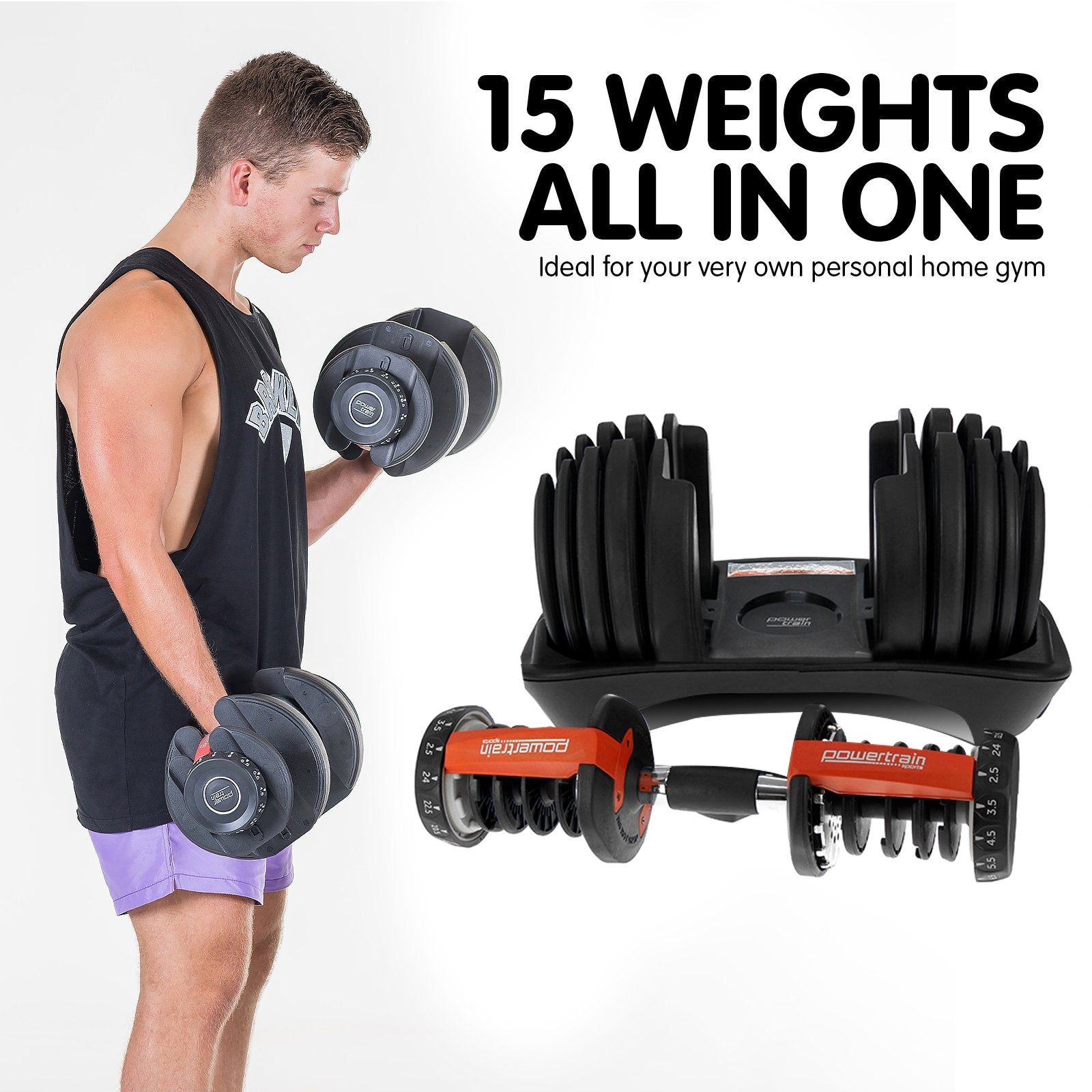 Powertrain 48k Adjustable Dumbbell Home Gym Set