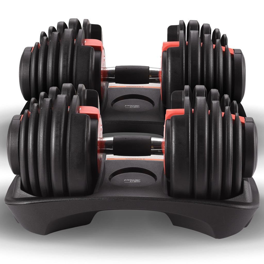 Powertrain 48kg Adjustable Dumbbells 15-in-1 Home Gym Weights – Red
