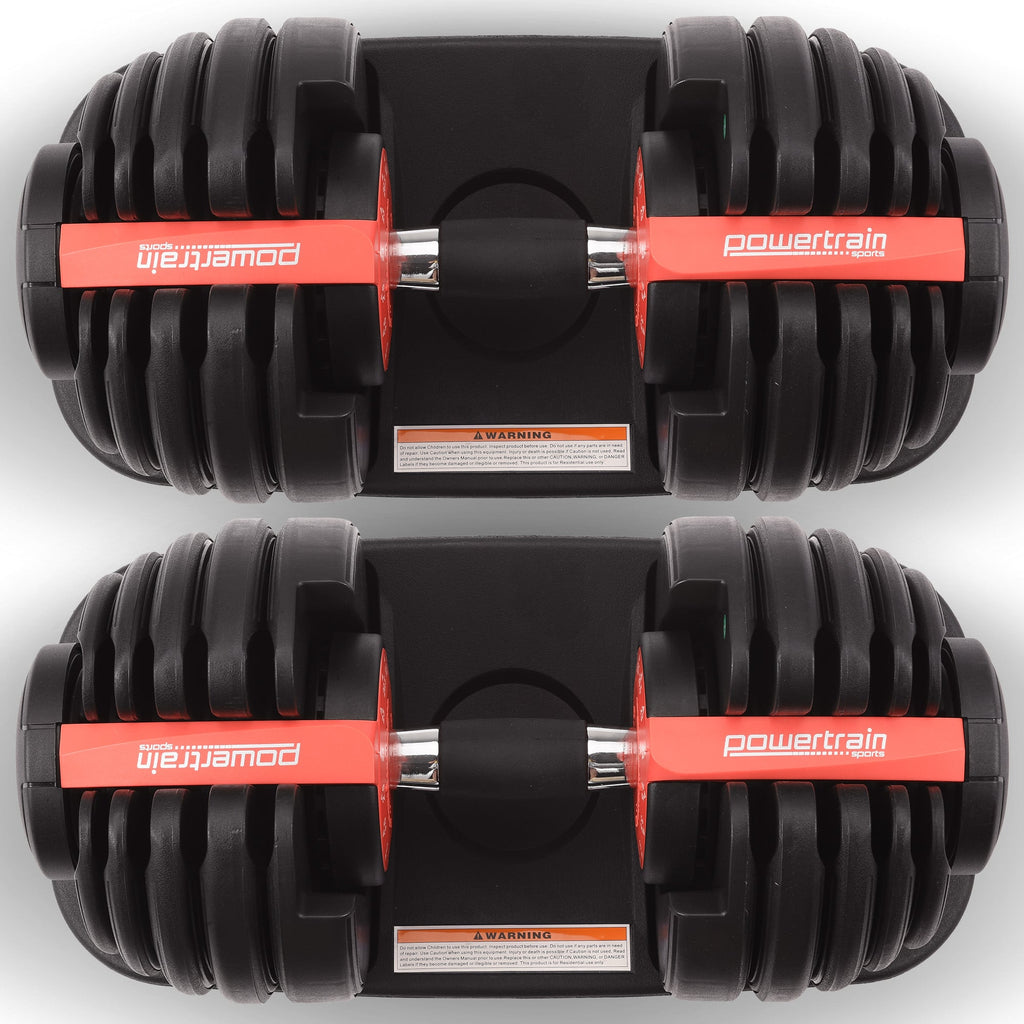 Powertrain 48kg Adjustable Dumbbells 15-in-1 Home Gym Weights – Red
