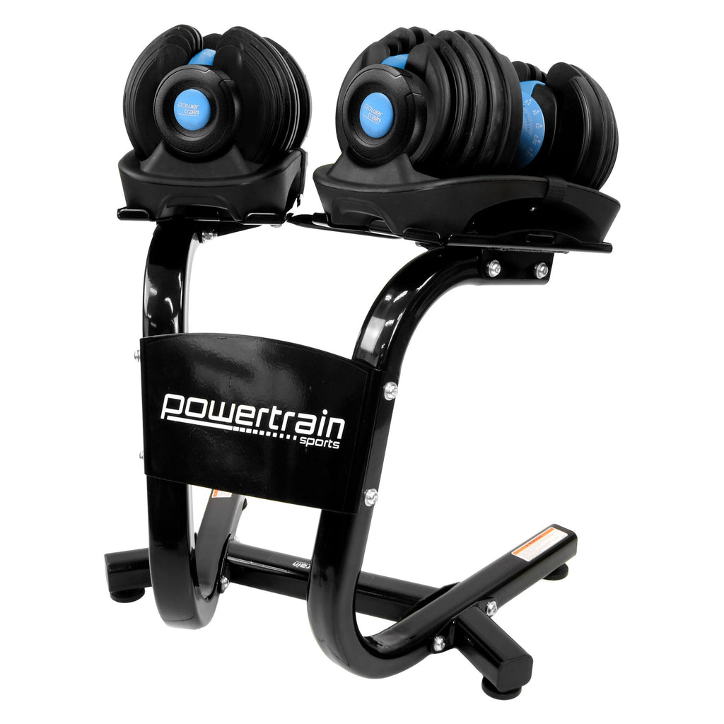 Powertrain 48KG Adjustable Dumbbell Set With Stand Blue - YDS.com.au