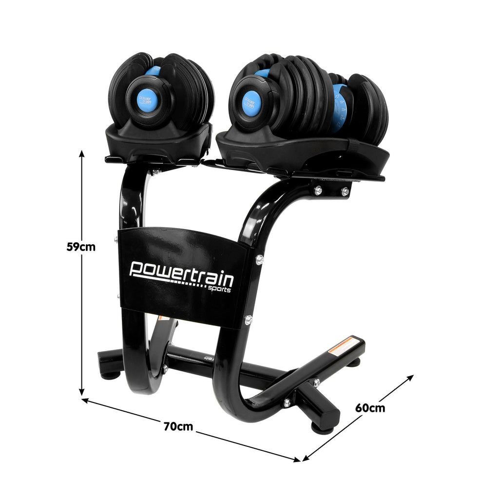 Powertrain 48KG Adjustable Dumbbell Set With Stand Blue - YDS.com.au